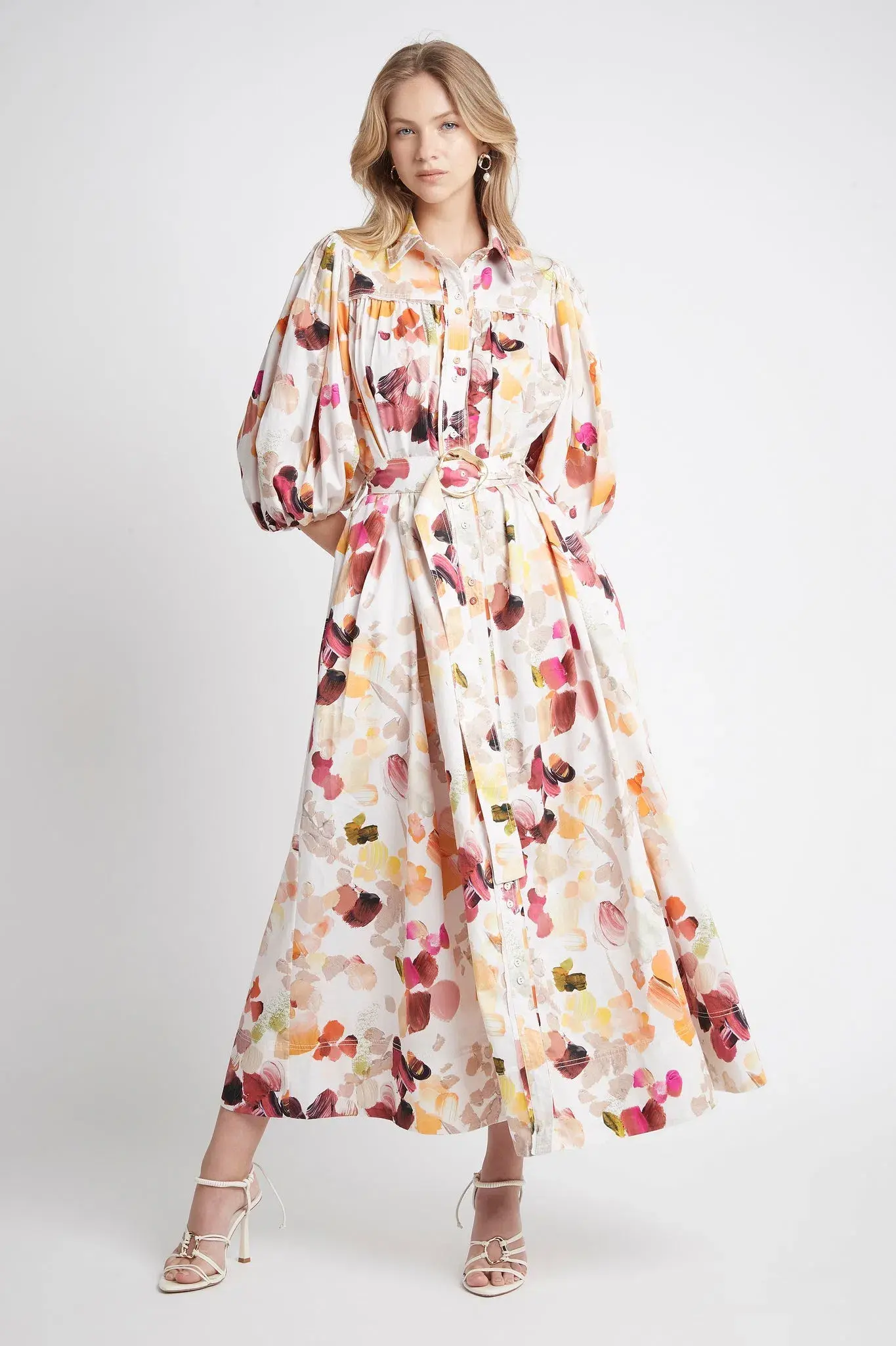 Aje Dassia Puff Sleeve Shirt Midi Dress Floral Size 14 - Image 1