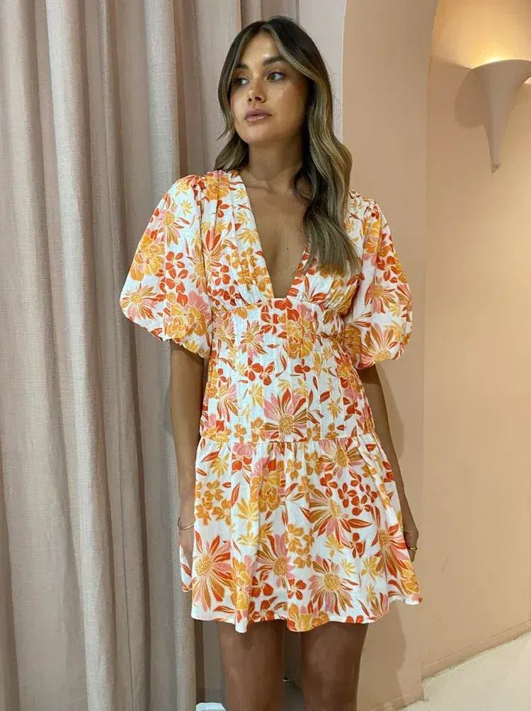 By Nicola Fiesta Stitch Waist Mini Dress Floral Size 8 for rent on The Volte - main image