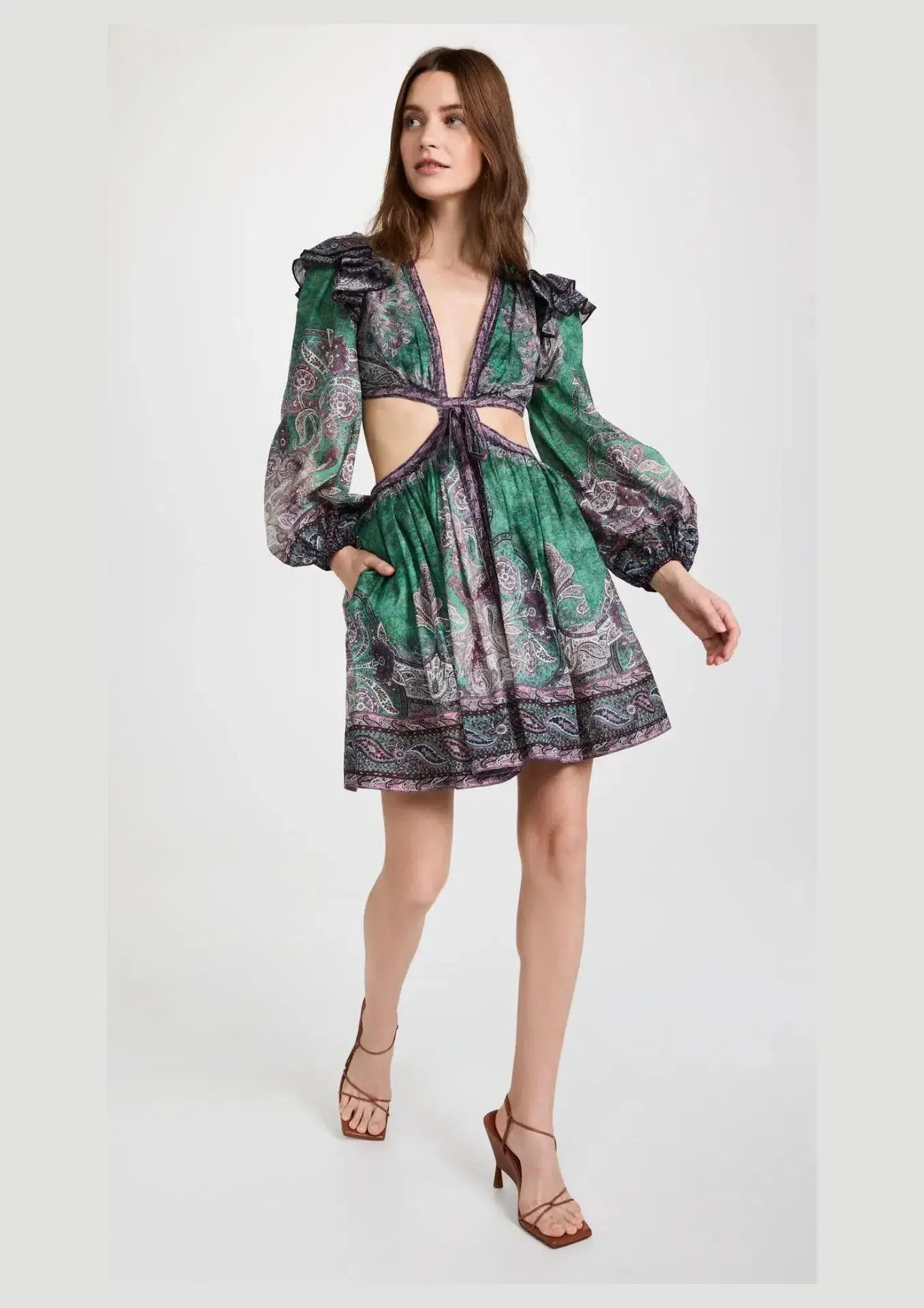 Zimmermann Anneke Ruffle Mini Dress Teal Paisley Print Size 1 / AU 10 - Image 1