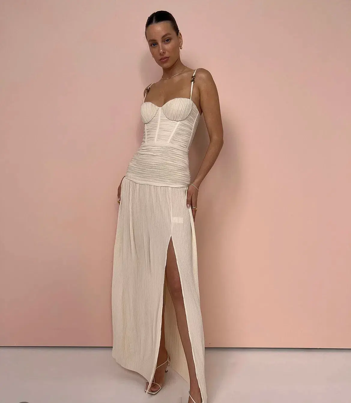  Manning Cartell Double Time Pleat Maxi Dress In Nougat Size 12 - Image 2