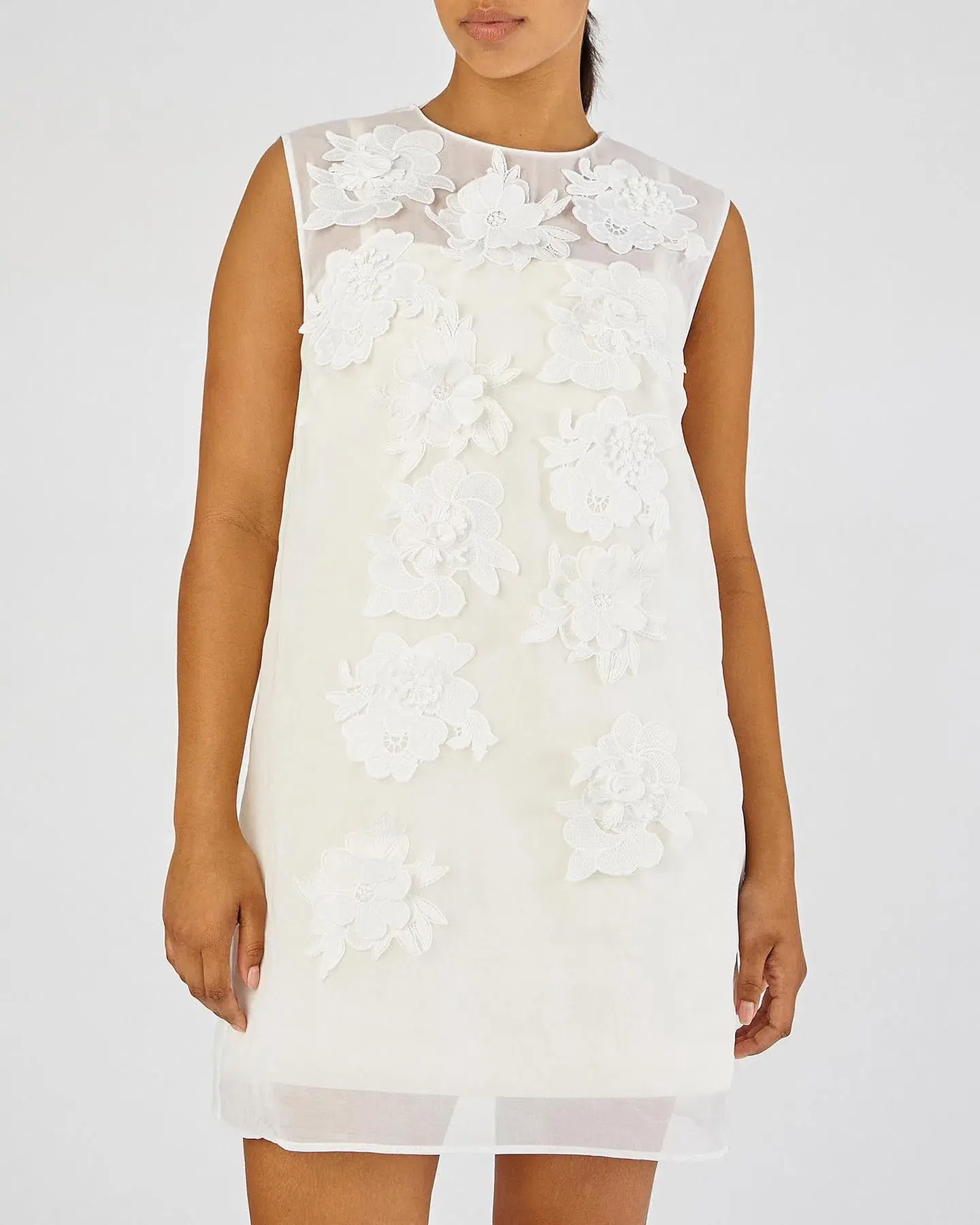 Oroton Lace Flower Sheer Mini Dress Soft Cream Size 14 - Image 4