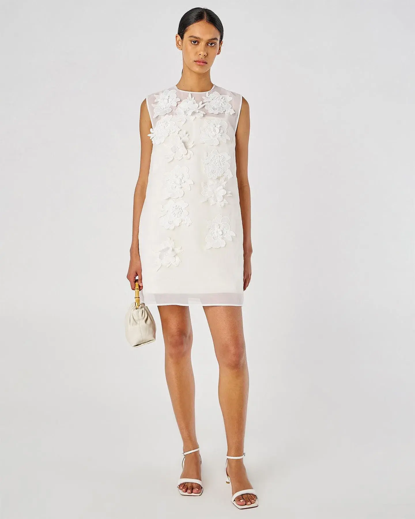 Oroton Lace Flower Sheer Mini Dress Soft Cream Size 14 - Image 1