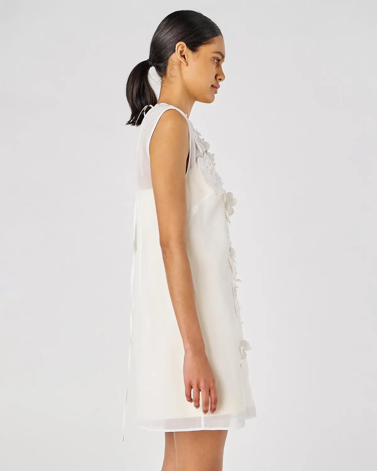 Oroton Lace Flower Sheer Mini Dress Soft Cream Size 14 - Image 5