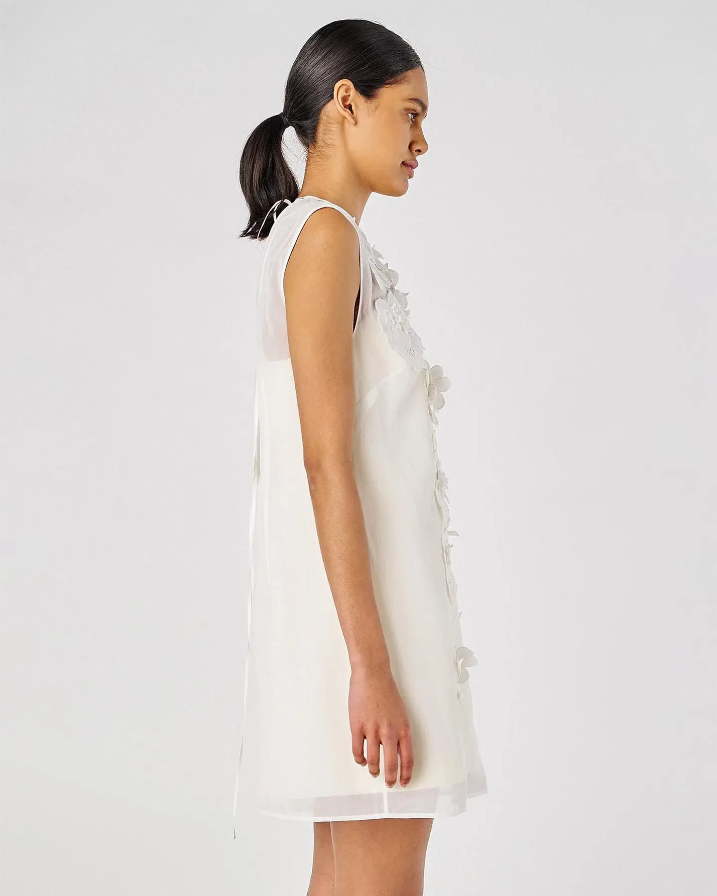 Oroton Lace Flower Sheer Mini Dress Soft Cream Size 14 - Image 5