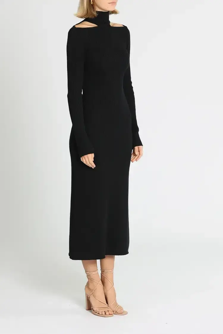 Camilla and Marc Gray Rib Knit Midi Dress in Black Size 8 - Image 2