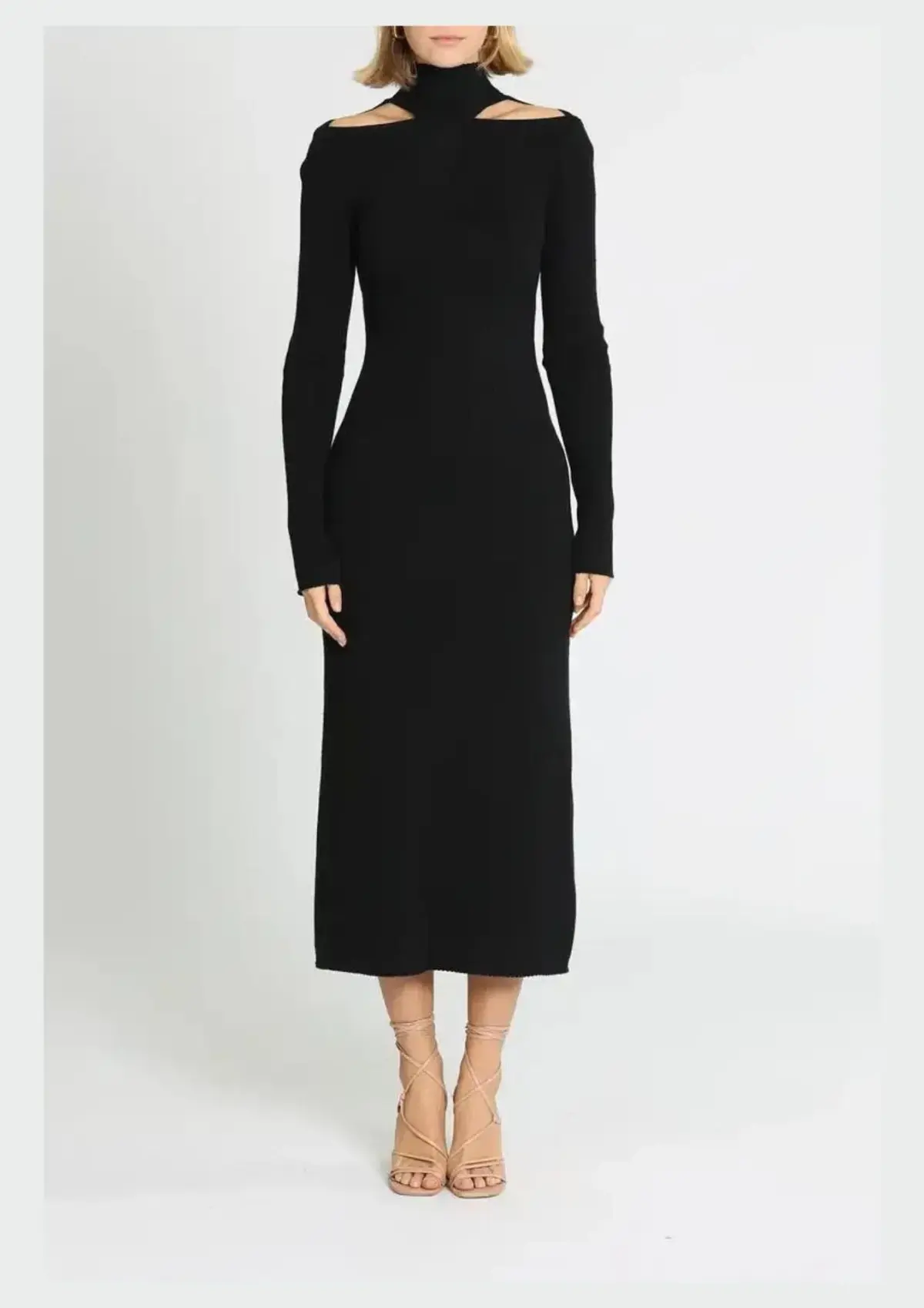 Camilla and Marc Gray Rib Knit Midi Dress in Black Size 8 - Image 1