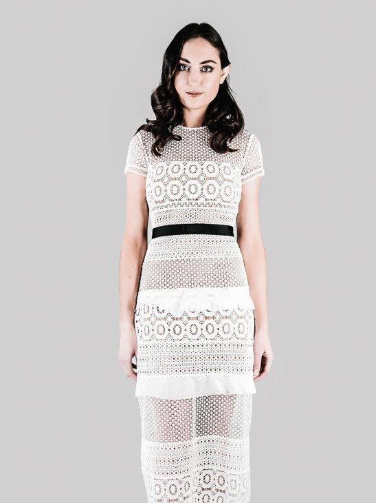 Self Portrait Oblique Lace Column Dress White Size 8 for rent on The Volte - main image