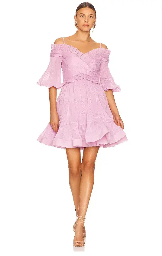 Zimmermann Pleated Off Shoulder Mini Dress Lilac Size 2 / AU 12 - Image 2