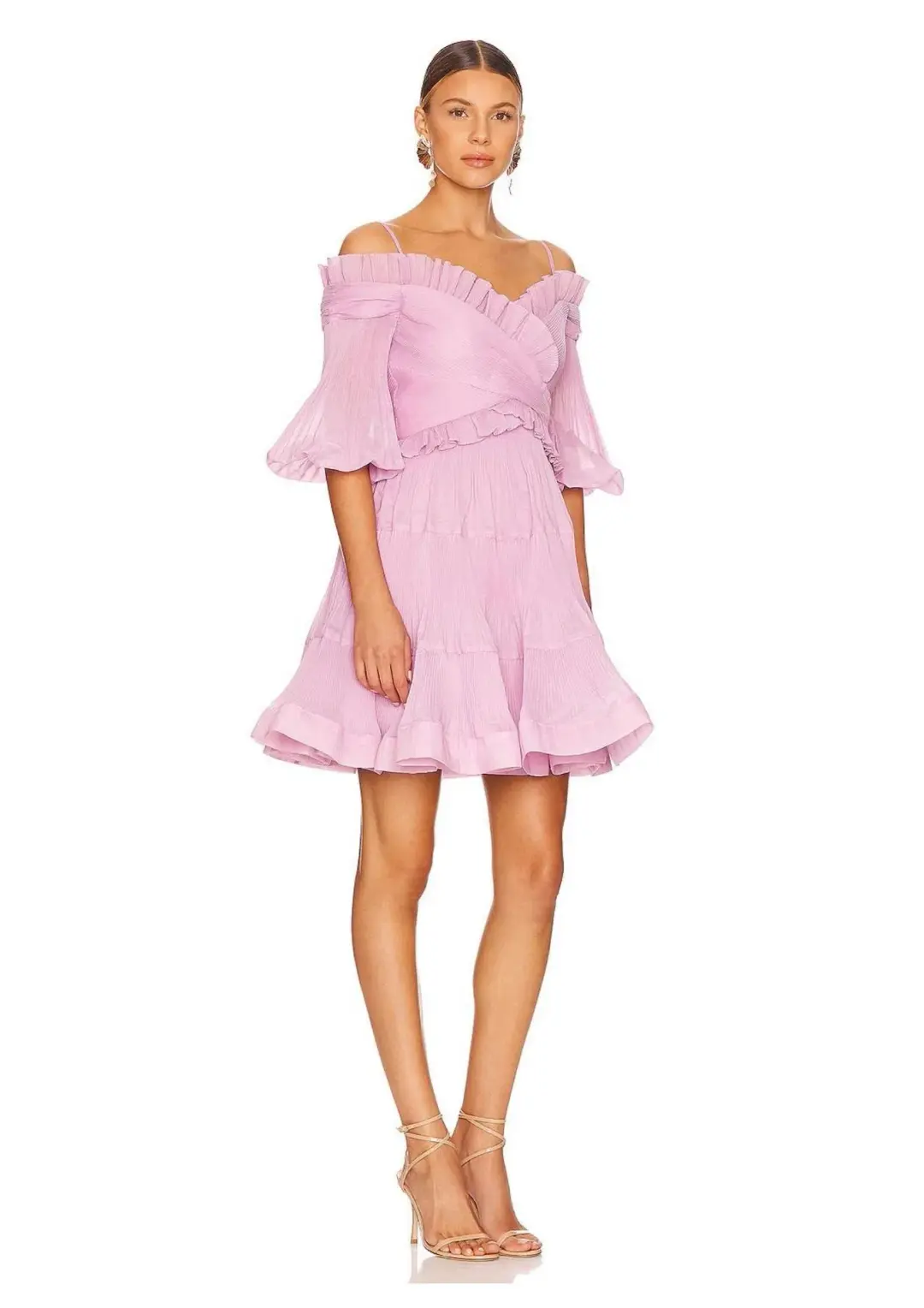 Zimmermann Pleated Off Shoulder Mini Dress Lilac Size 2 / AU 12 for rent on The Volte - main image