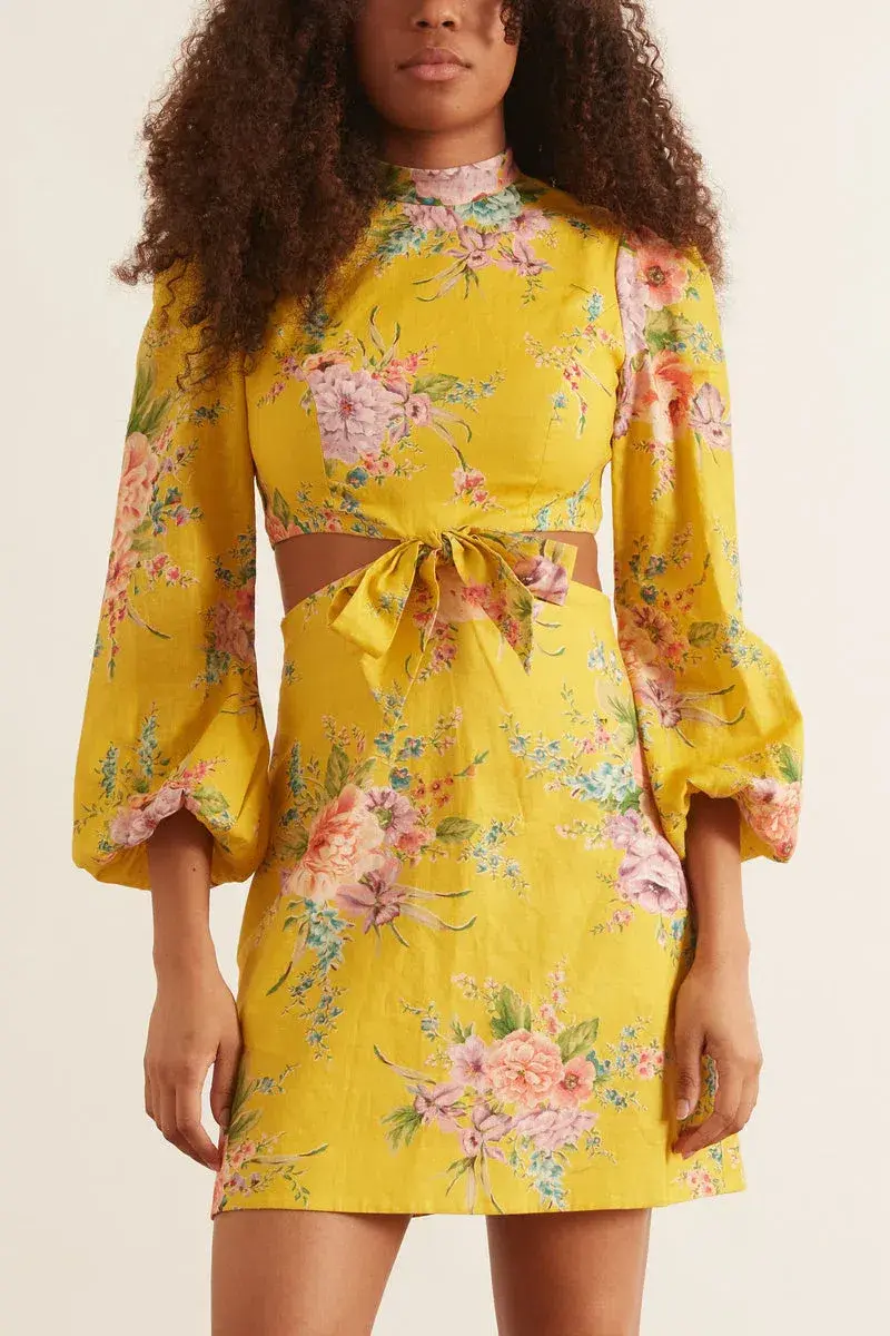 Zimmermann Zinnia Bow Cut Out Short Dress Floral Size 1 / AU 10 - Image 2