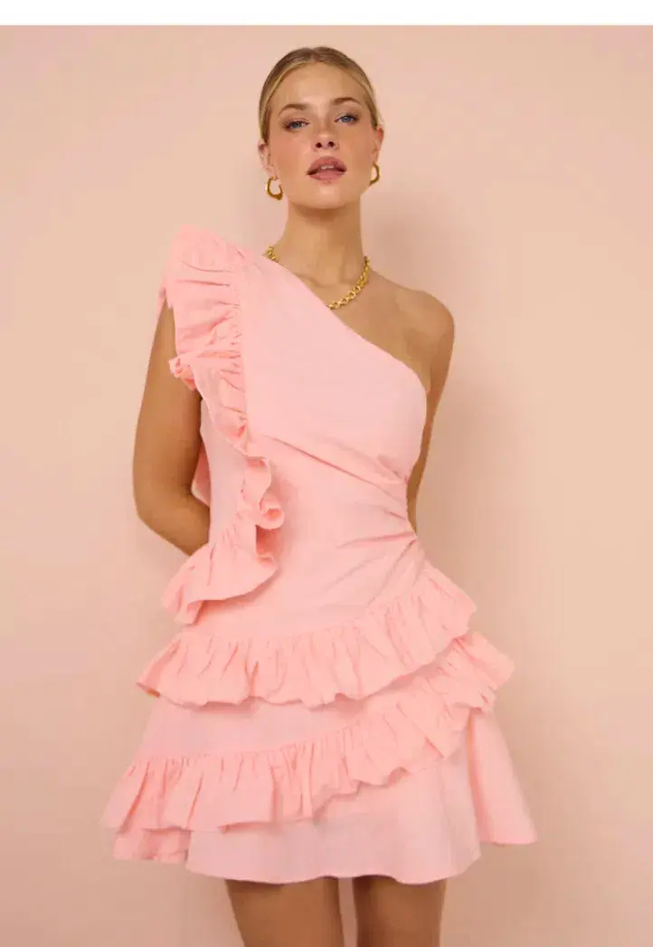 By Nicola Adrift Frill Mini Dress Rockmelon Pink Size 12 - Image 5