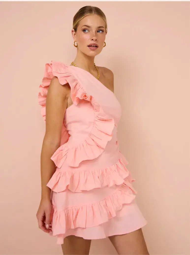By Nicola Adrift Frill Mini Dress Rockmelon Pink Size 12 - Image 4