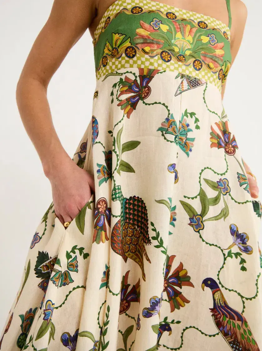 Alémais Birdie Printed Linen Maxi Dress Print Size 8  for rent on The Volte - main image