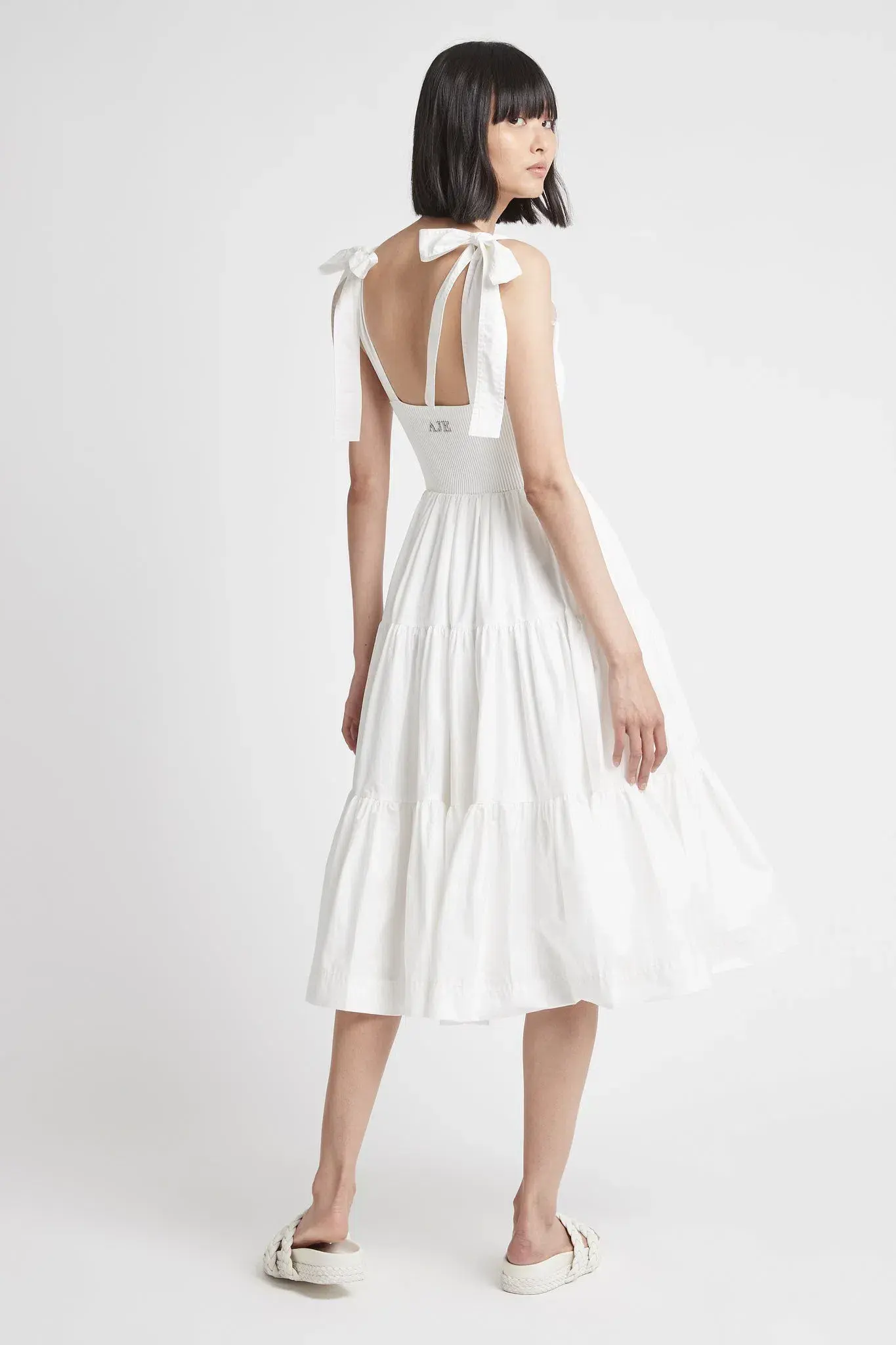 Aje Casa Tiered Knit Midi Dress Ivory Size 16 - Image 2