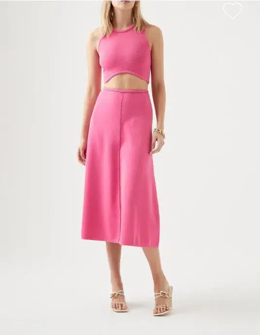 Aje Elm Braided Knit Tank Top & Petal Knit Midi Skirt Set Rose Size 6 - Image 2