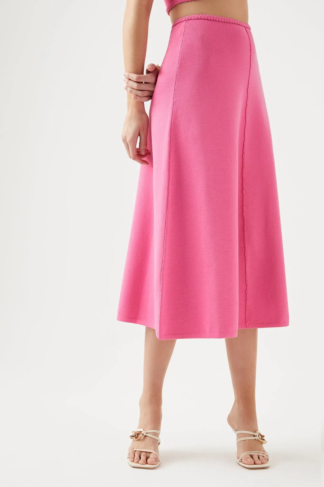 Aje Elm Braided Knit Tank Top & Petal Knit Midi Skirt Set Rose Size 6 - Image 8