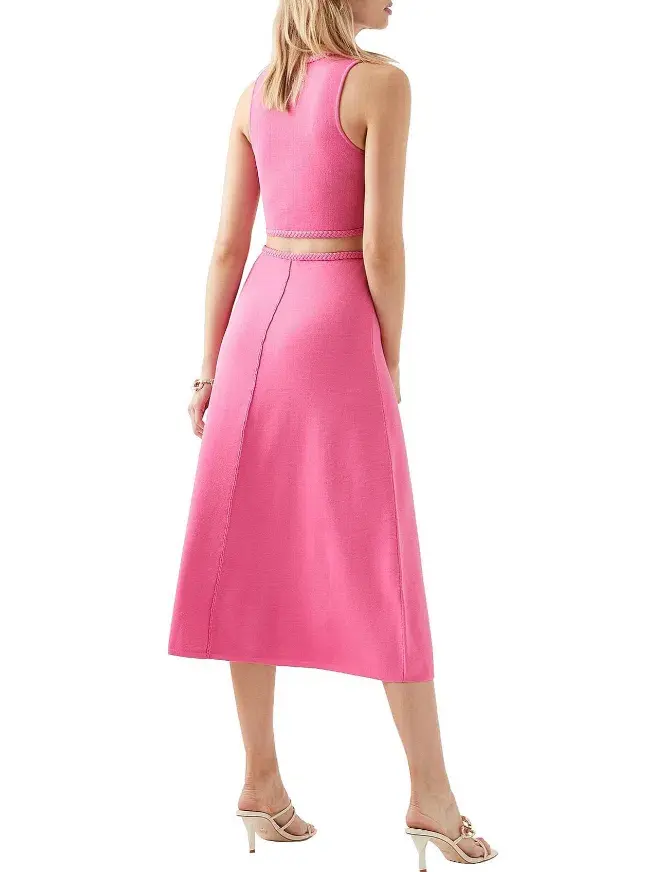 Aje Elm Braided Knit Tank Top & Petal Knit Midi Skirt Set Rose Size 6 - Image 6