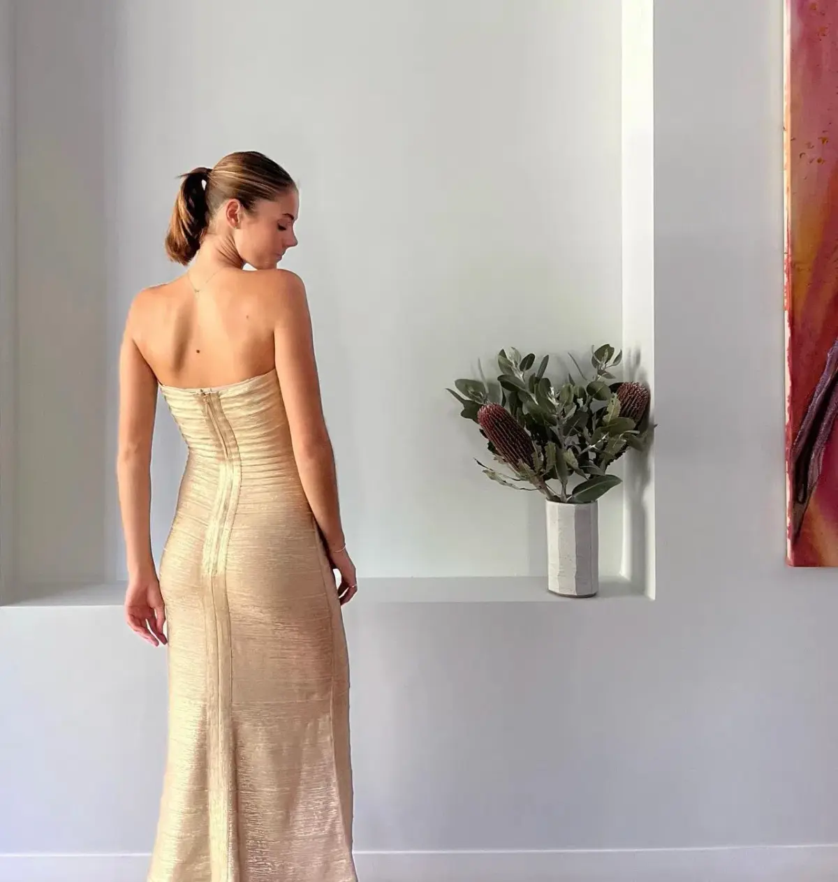 Herve Leger Sara Gown  Gold Size Small/AU 8 - Image 3