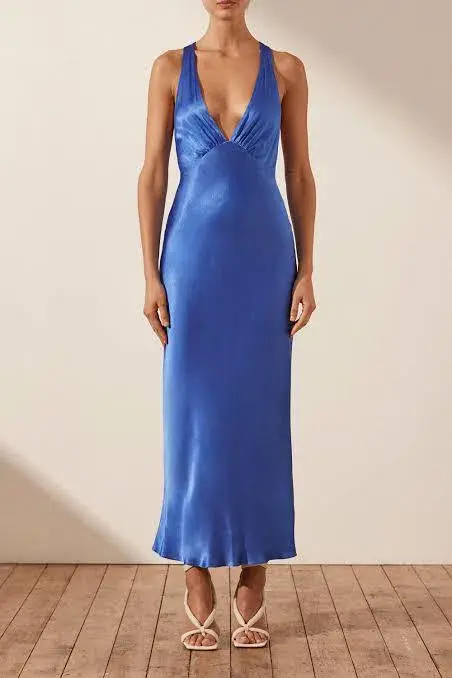 Shona Joy Oliviera Plunge Dress Blue Size 10  for rent on The Volte - main image