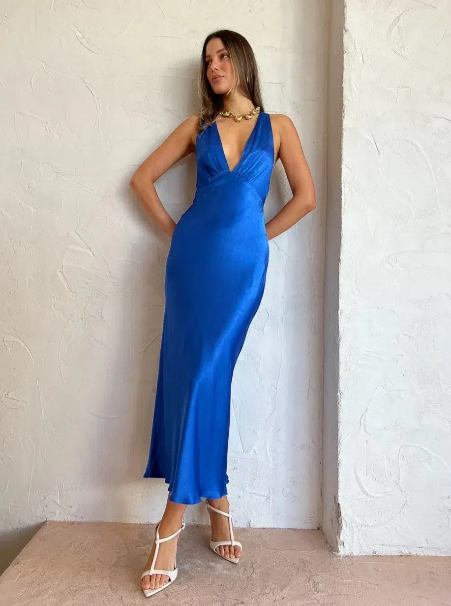 Shona Joy Oliviera Plunge Dress Blue Size 10  - Image 1