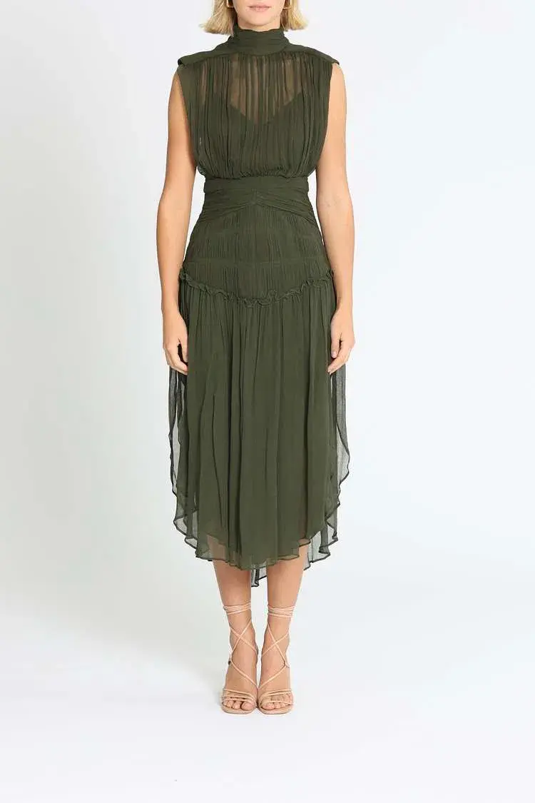 Shona Joy Safira Sleeveless Open Back Midi Dress in Olive Green Size 6 - Image 1