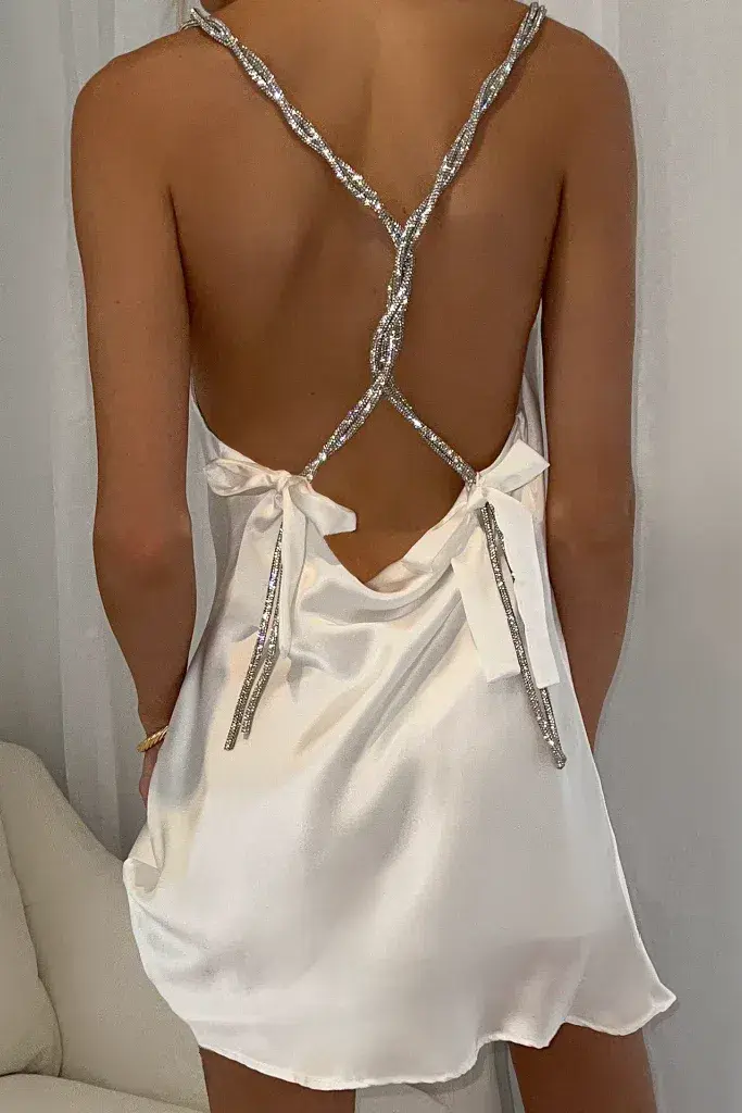 Sisters the Label Chloe Multiway Mini Dress Pearl Silk One Size for rent on The Volte - main image