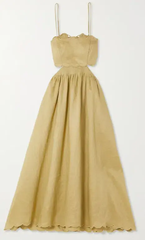 Zimmermann Jude Lace Up Cutout Scalloped Linen Voile Midi Dress Beige Size 0 AUD Size 8 - Image 3