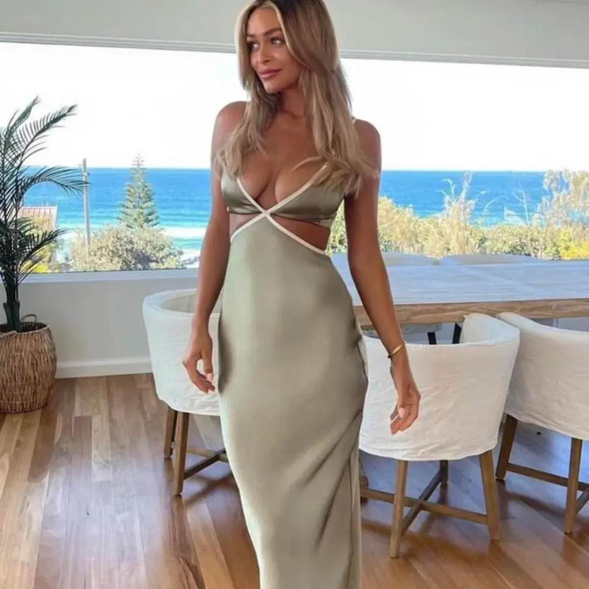 Bec & Bridge Veronique Maxi Dress in Khaki Size 6 - Image 2