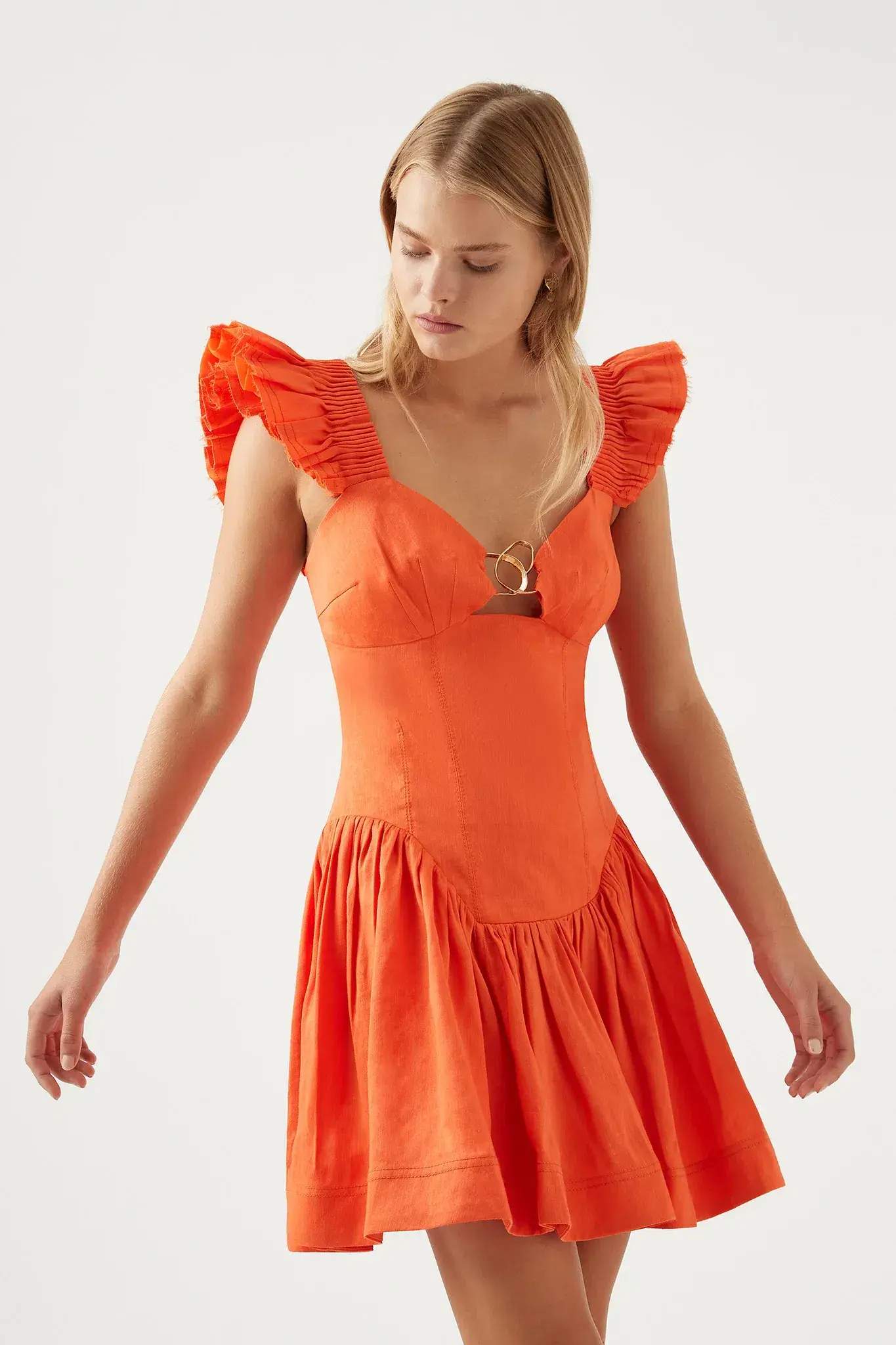 Aje Simone Frill Sleeve Mini Dress Orange Size 10 - Image 2