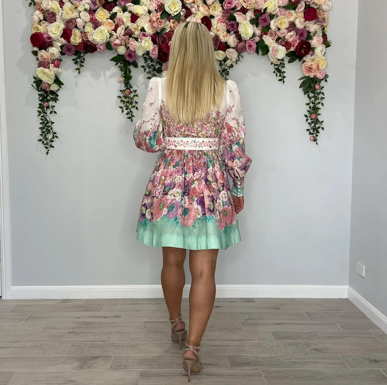 Zimmermann   Jude Buttoned Mini Dress  in Aqua Gradient Floral   Size 1 / AU 10 - Image 3