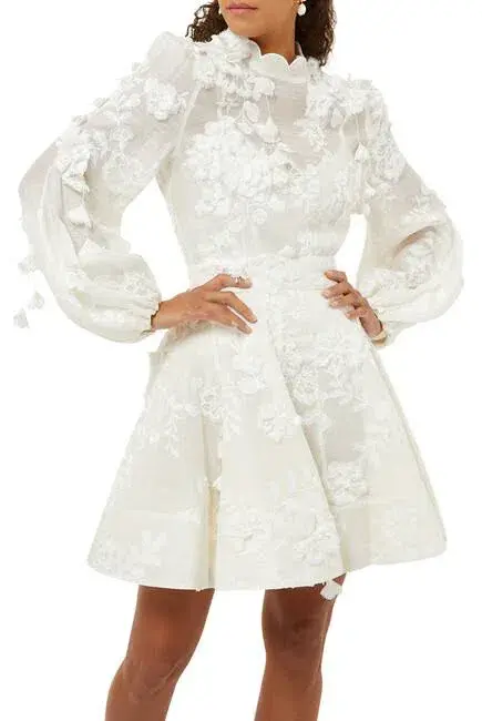 Zimmermann Postcard Blouson Top And Postcard Appliqué Mini Skirt Set Ivory Floral Size 1 / AU 10 - Image 4