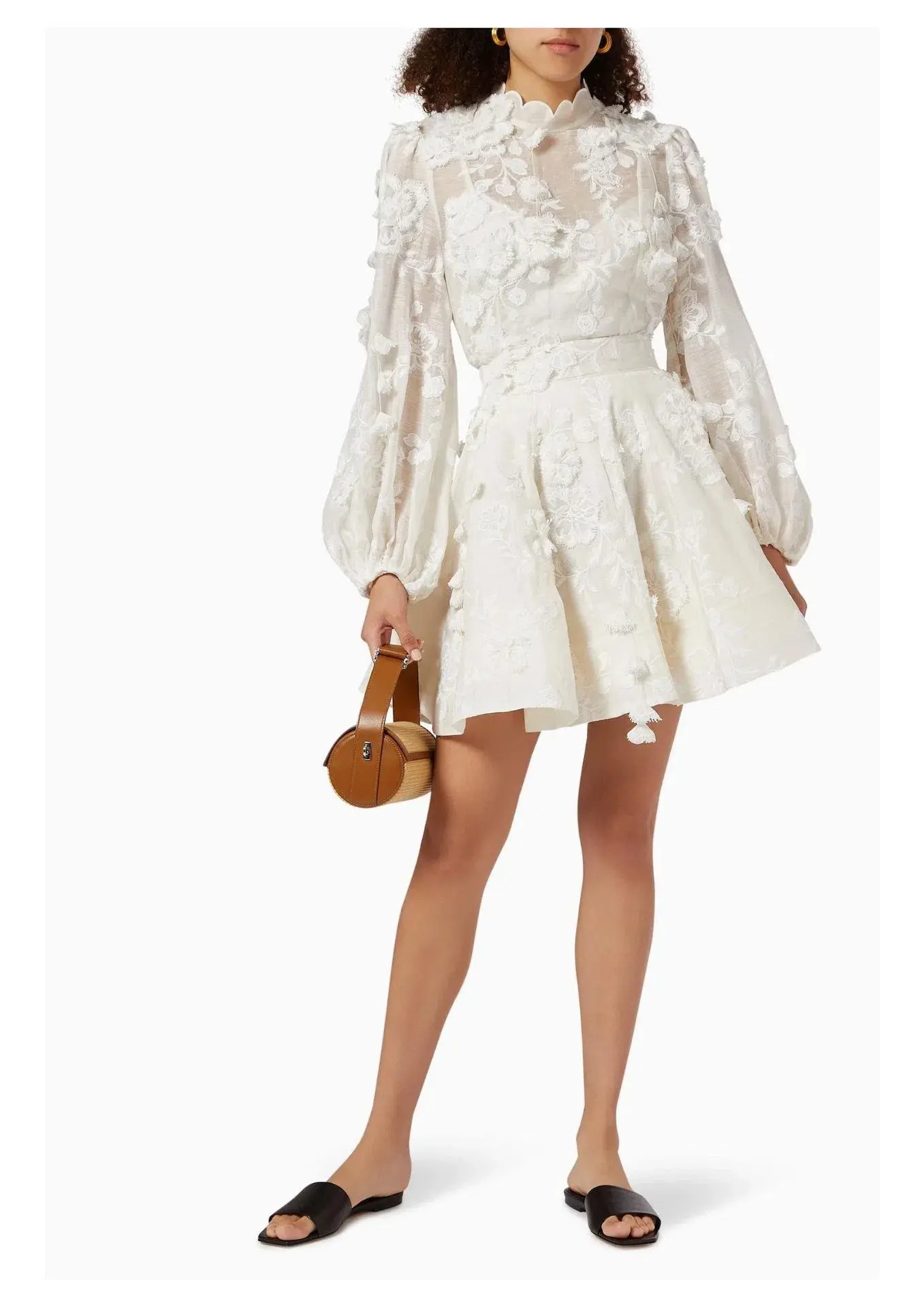 Zimmermann Postcard Blouson Top And Postcard Appliqué Mini Skirt Set Ivory Floral Size 1 / AU 10 - Image 1