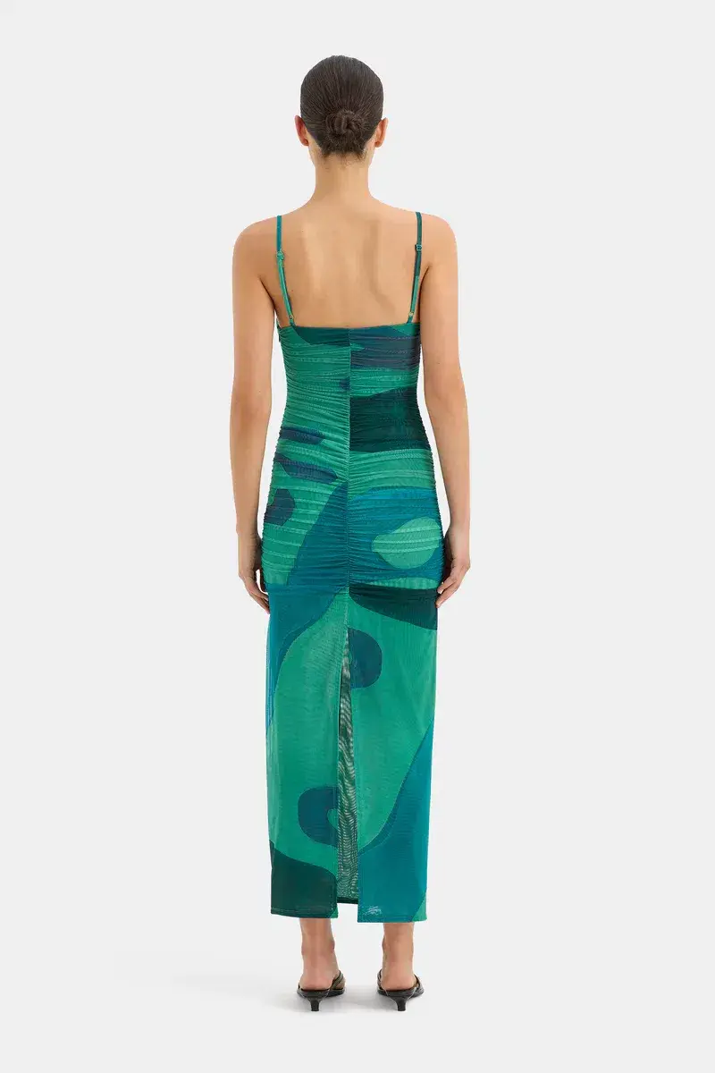 Sir the Label Frankie Gathered Midi Dress Emerald Reflection Size 2 / AU 10 - Image 5