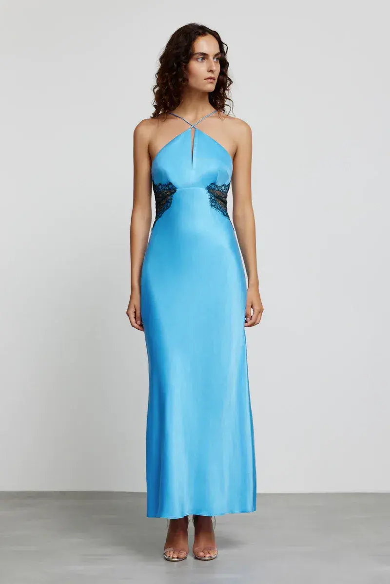 Significant Other Helaina Halter Midi Dress Blue Size 10 - Image 1