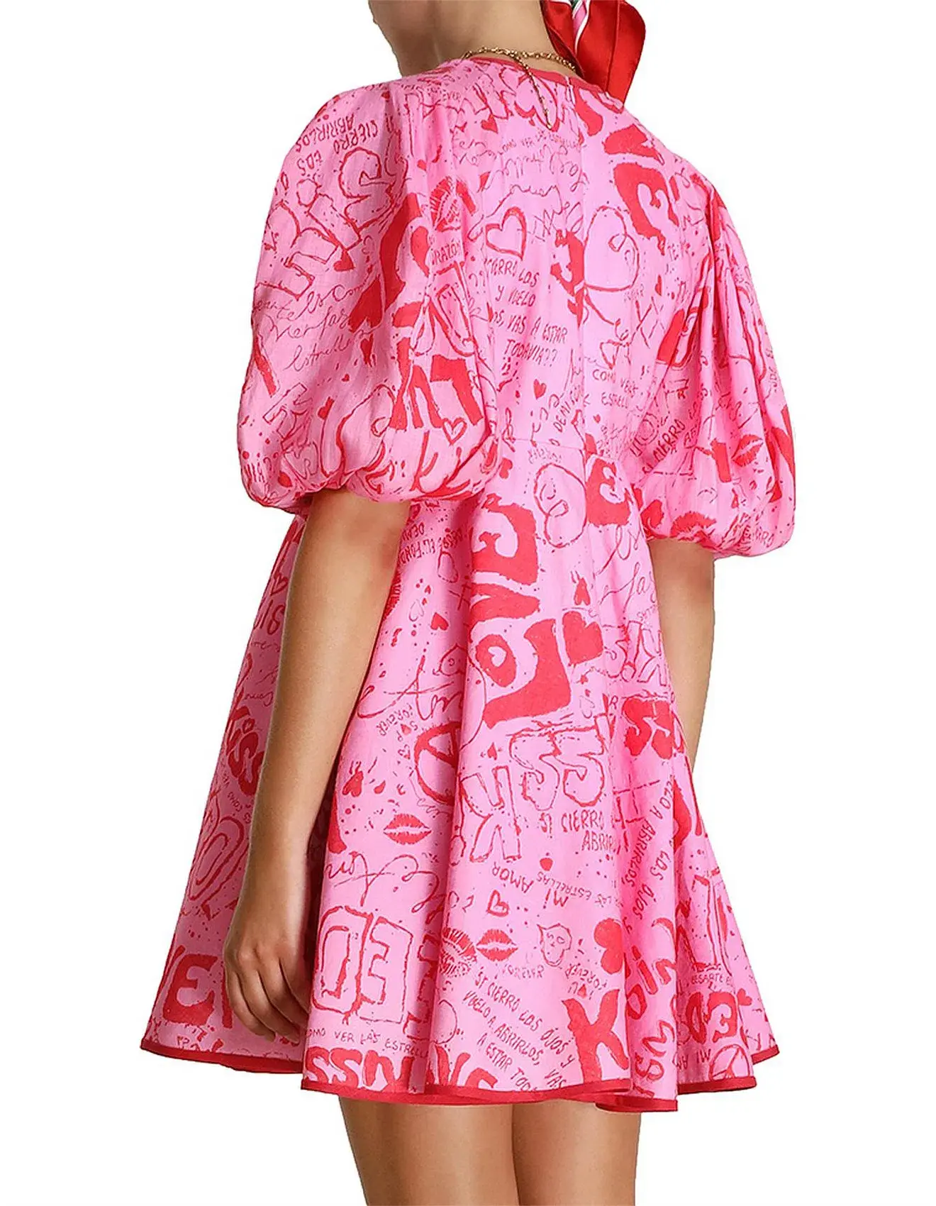 Zimmermann Linen Day Mini Dress Pink Graffiti Size 3/Au 14 - Image 5