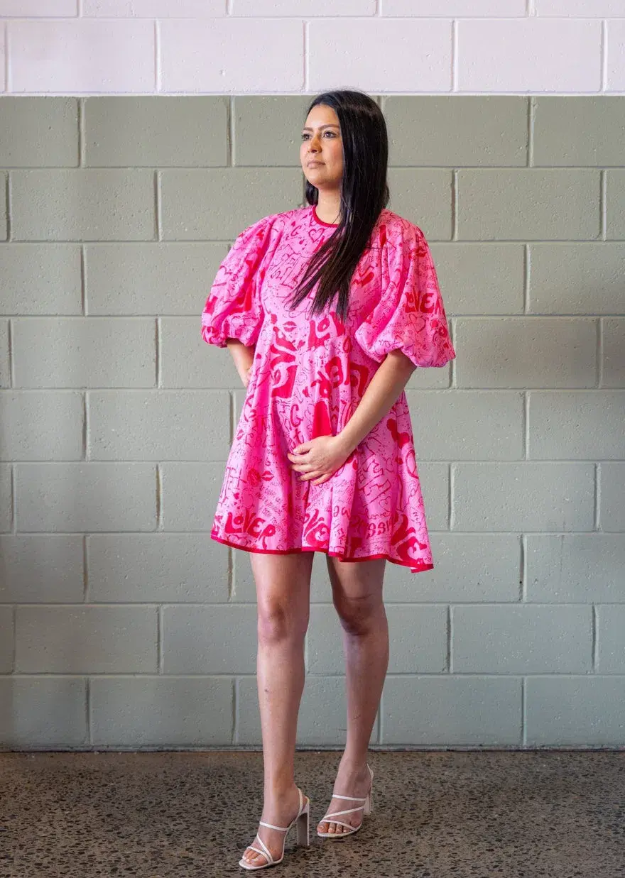 Zimmermann Linen Day Mini Dress Pink Graffiti Size 3/Au 14 - Image 2