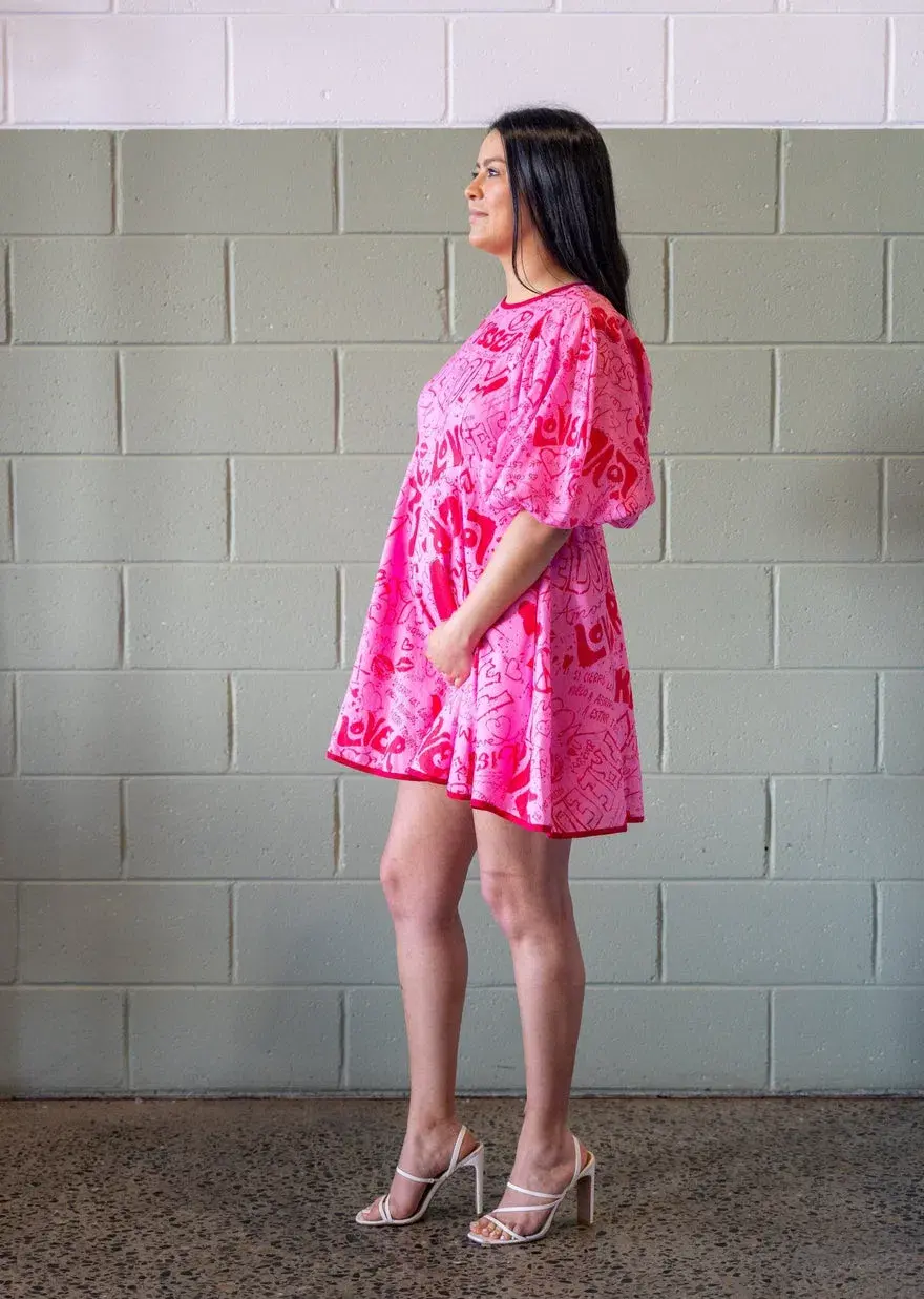 Zimmermann Linen Day Mini Dress Pink Graffiti Size 3/Au 14 - Image 3