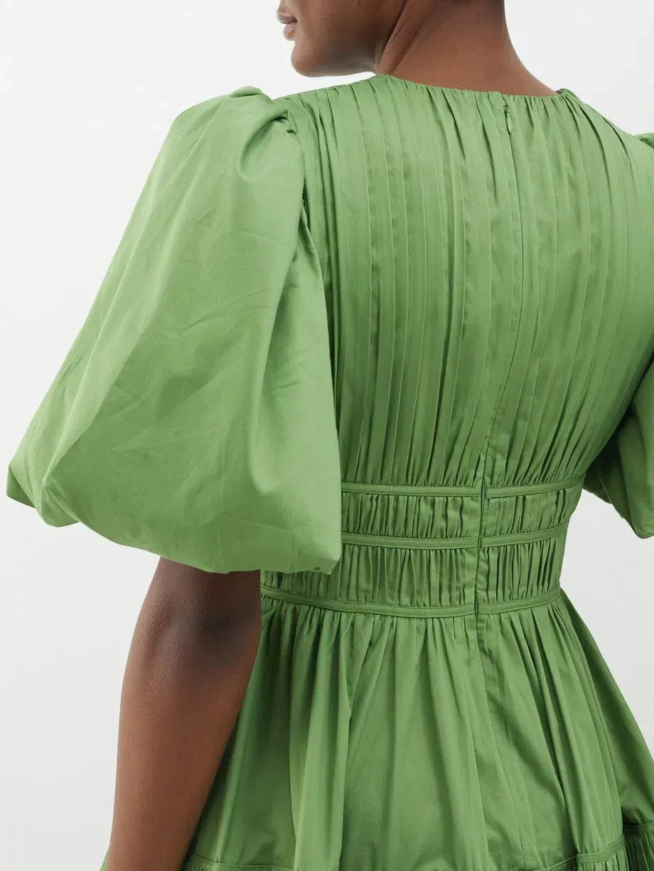 Aje Fallingwater Pintuck-pleated Cotton Midi Dress Khaki Size 12 - Image 4