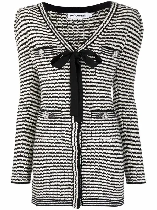 Self Portrait Stripe-detail Knitted Dress Black/White Size S/Au 8  - Image 4