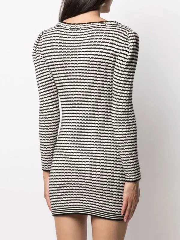 Self Portrait Stripe-detail Knitted Dress Black/White Size S/Au 8  - Image 5