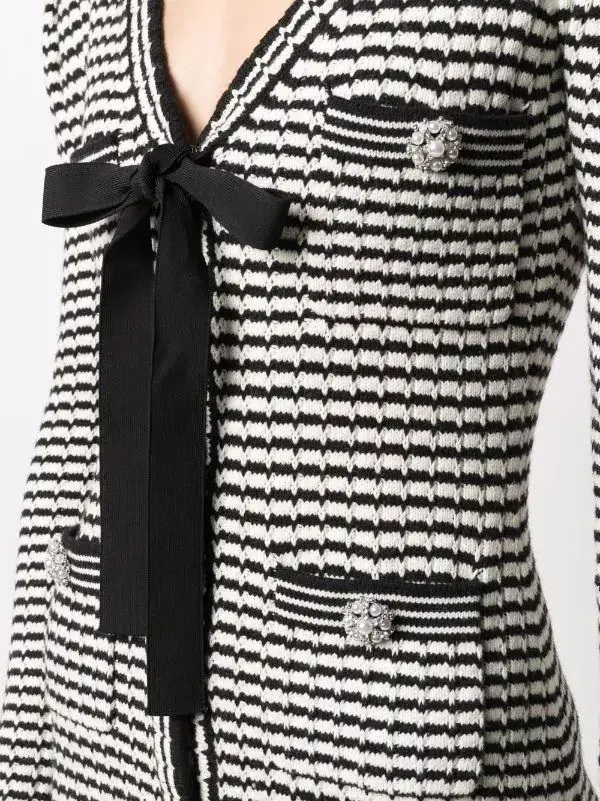 Self Portrait Stripe-detail Knitted Dress Black/White Size S/Au 8  - Image 3