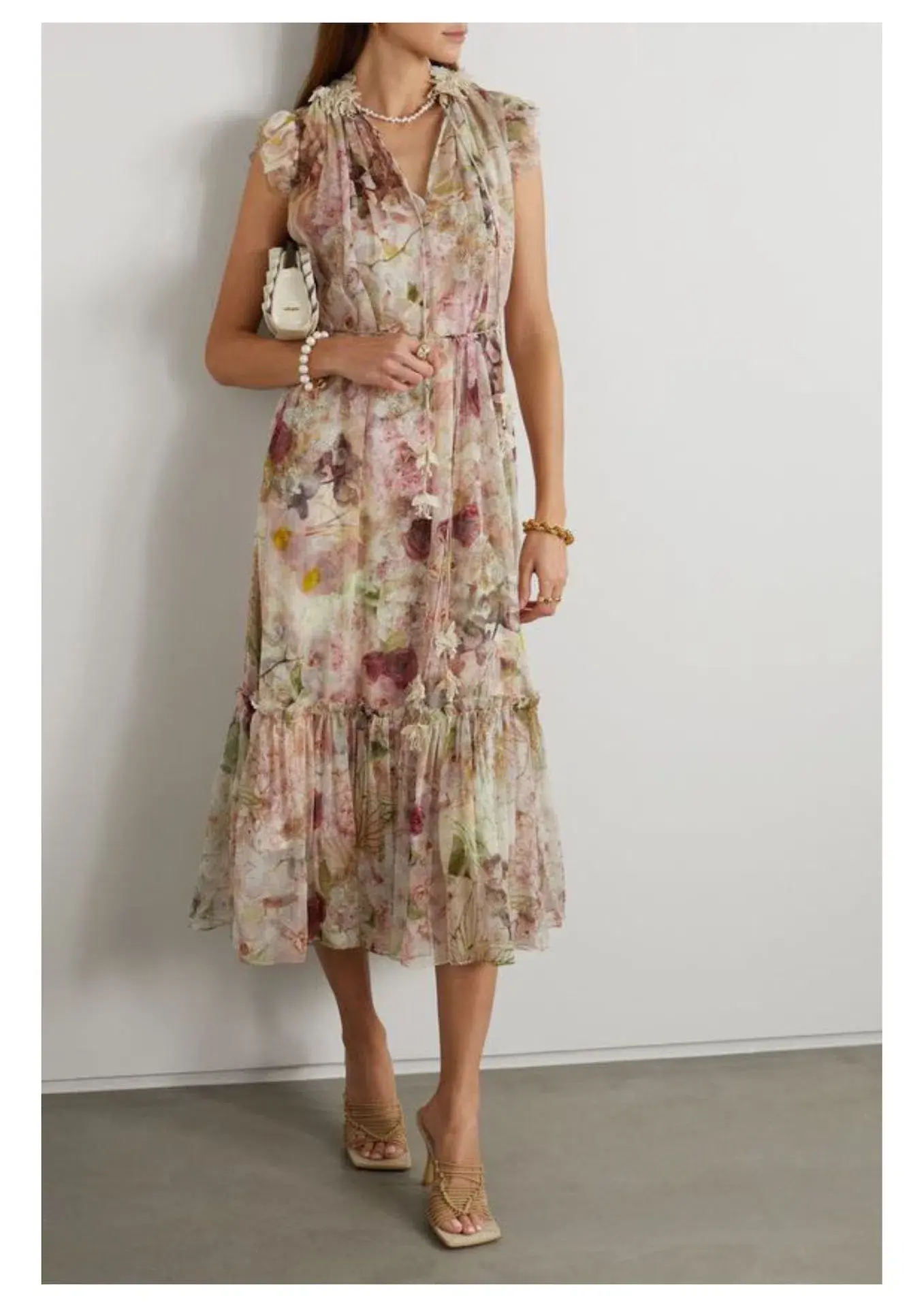 Zimmermann Dancer Flutter Midi Dress Alabaster Garden Floral Size 0 / AU 8 - Image 1