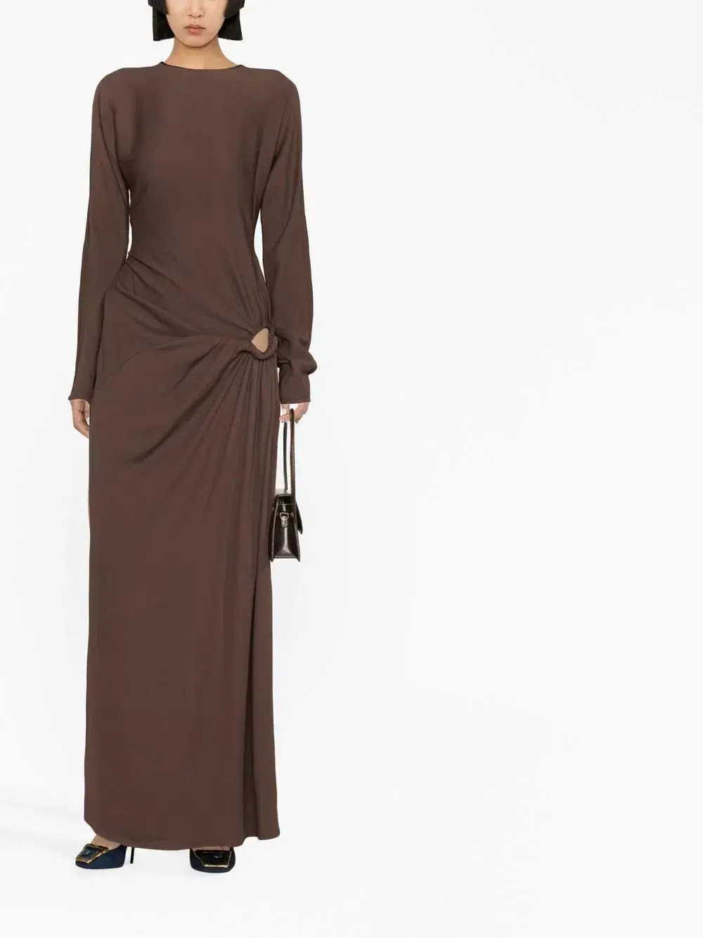 Christopher Esber Ruched Twisted Column Dress in Chocolate Size 6 for rent on The Volte - main image