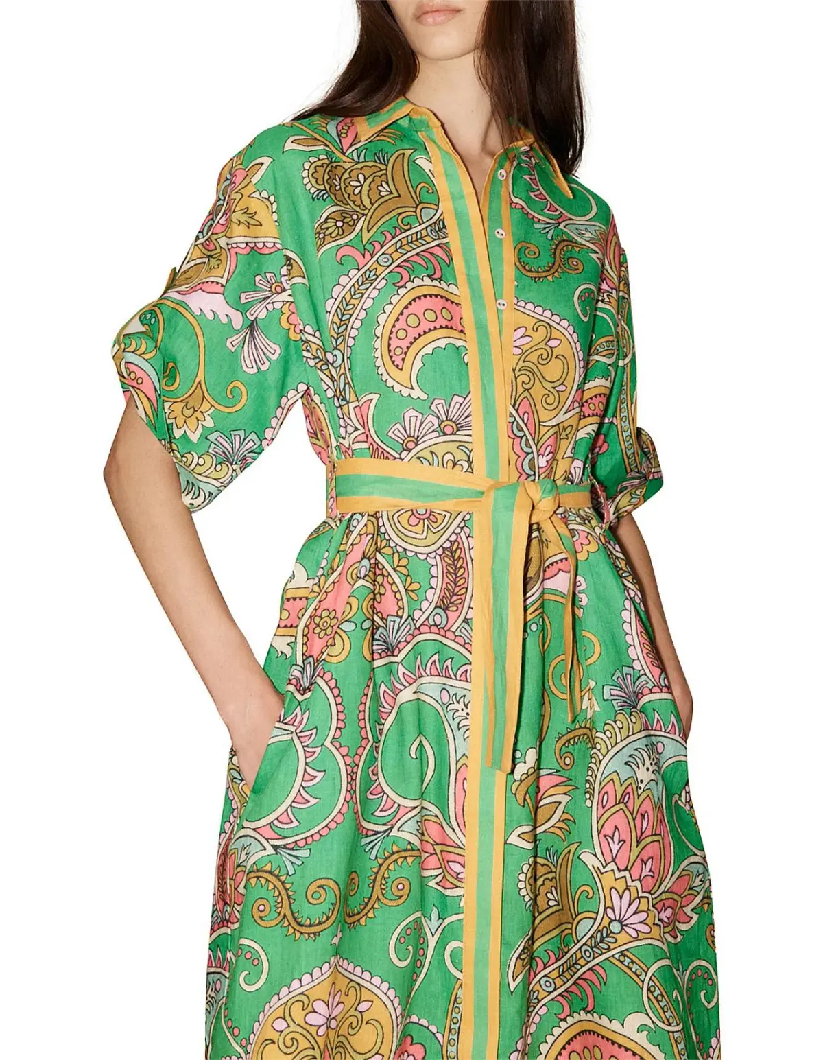 Alemais Marion Shirtdress Green Print Size 14 - Image 2