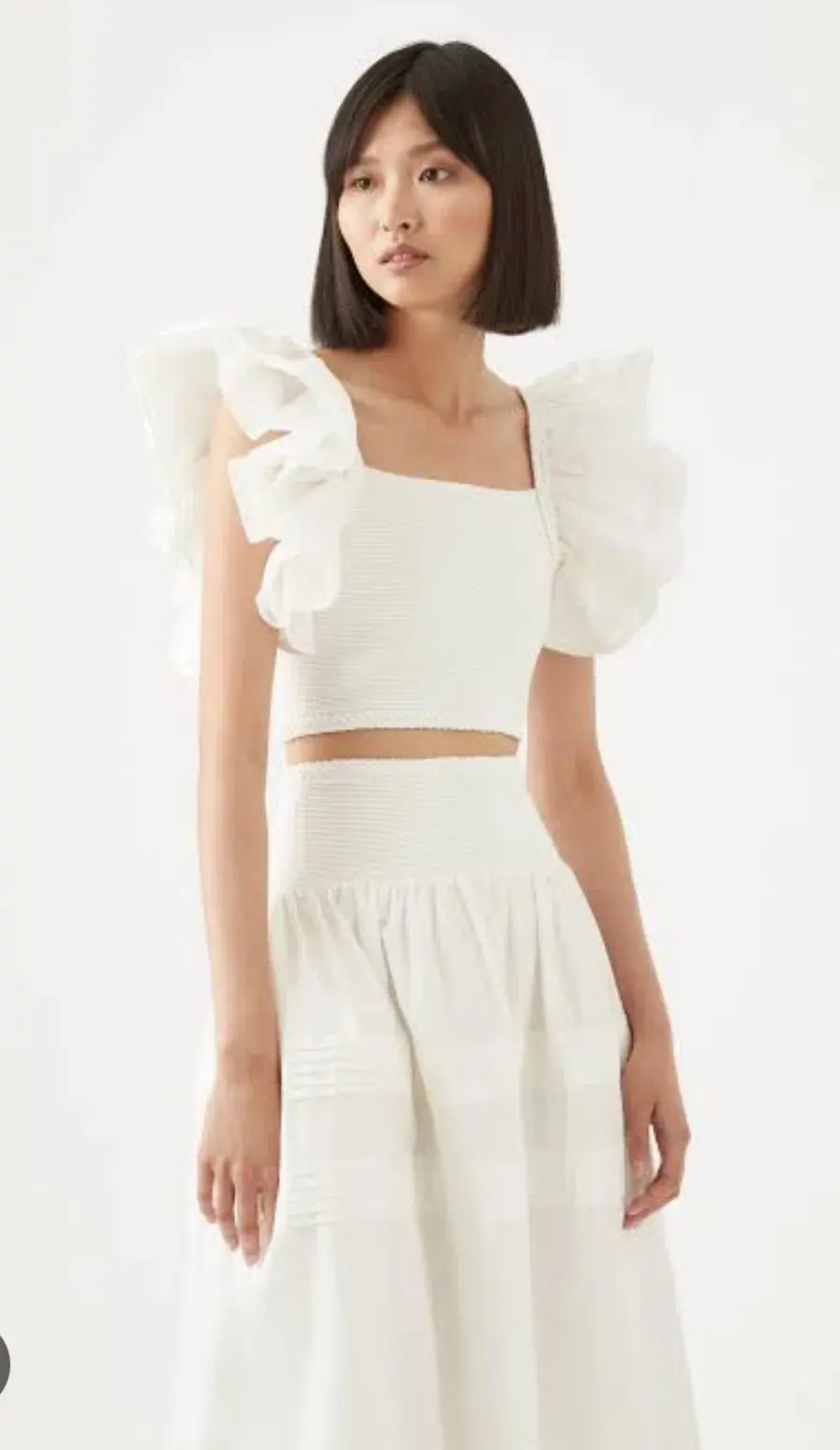 Aje Corinne Knit Bodice Crop Top and Rosalie Knit Waist Midi Skirt Set in Ivory Size XL / AU 16 - Image 5