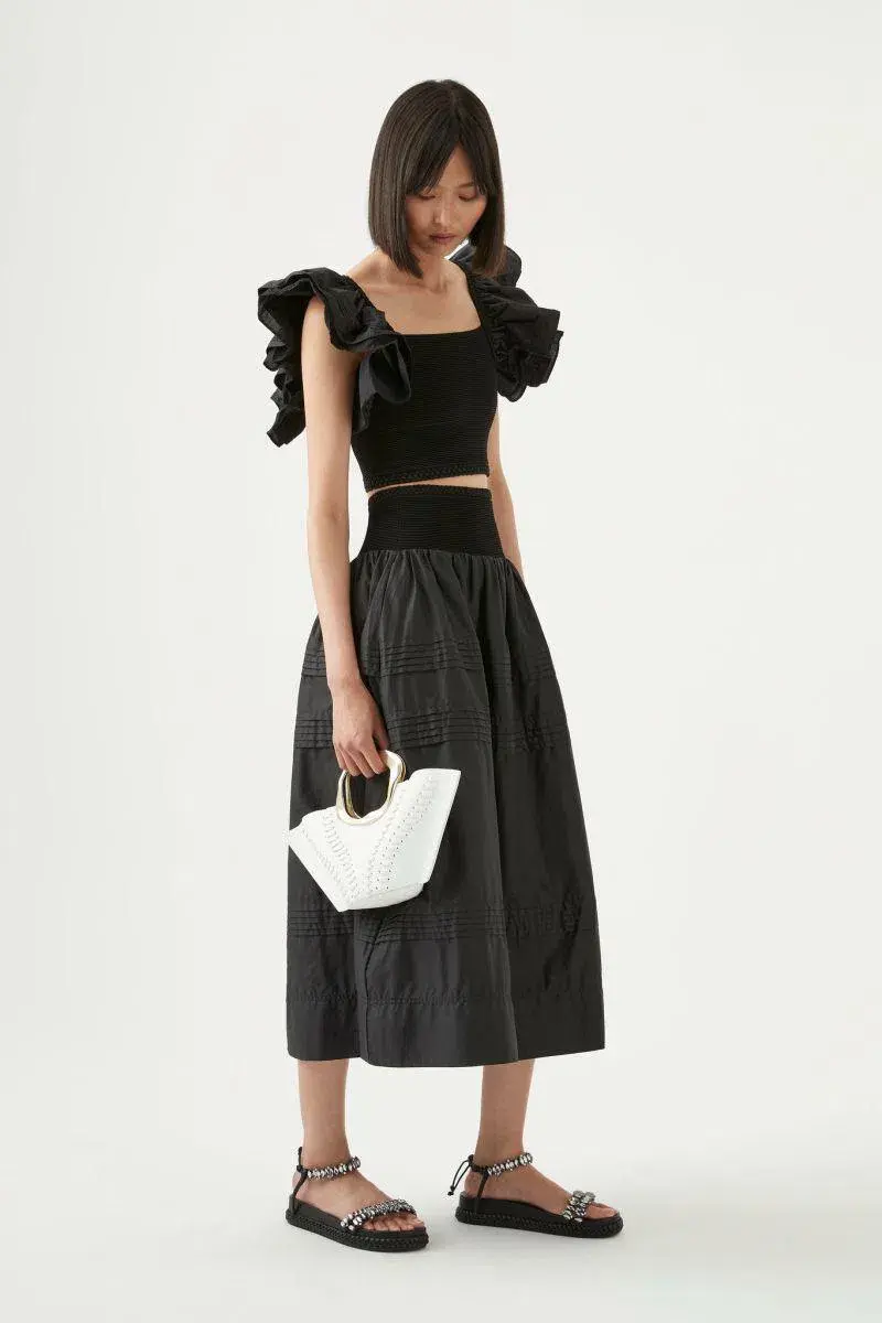 Aje Corinne Knit Bodice Crop Top and Rosalie Knit Waist Midi Skirt Set in Black Size XL / AU 16 - Image 1