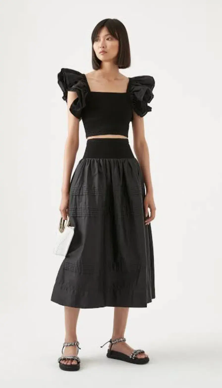 Aje Corinne Knit Bodice Crop Top and Rosalie Knit Waist Midi Skirt Set in Black Size XL / AU 16 - Image 2