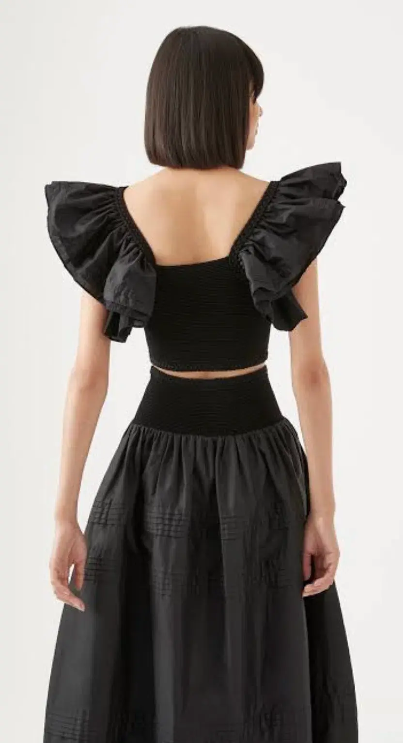 Aje Corinne Knit Bodice Crop Top and Rosalie Knit Waist Midi Skirt Set in Black Size XL / AU 16 - Image 3