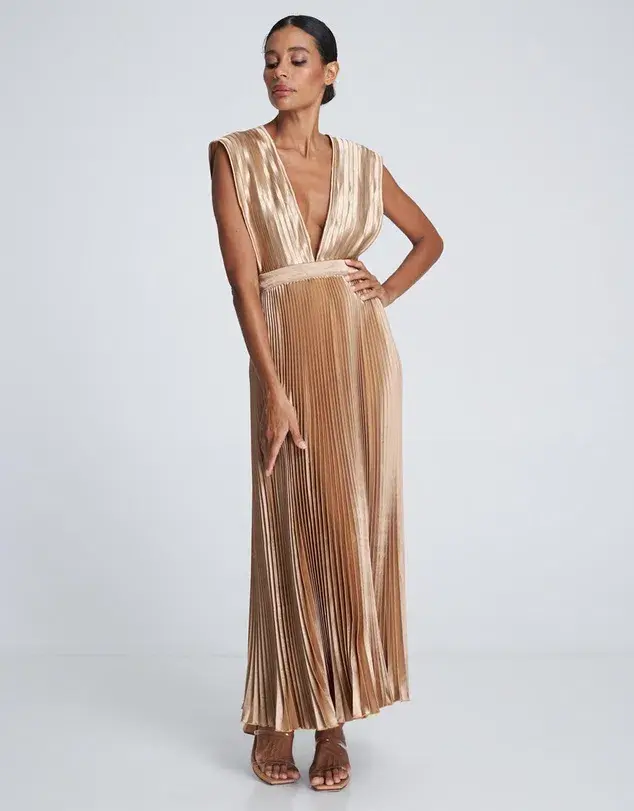 L'Idee Gala Gown Gold Size 6 - Image 1