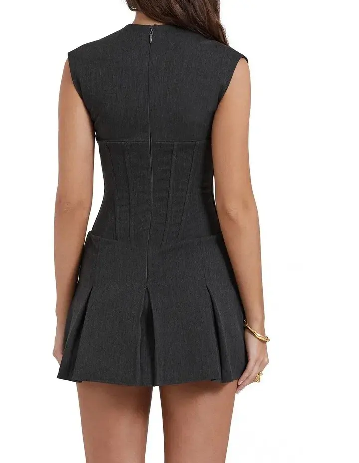House of CB Eleanor Pleated Corset Mini Dress Charcoal Size 8 - Image 3